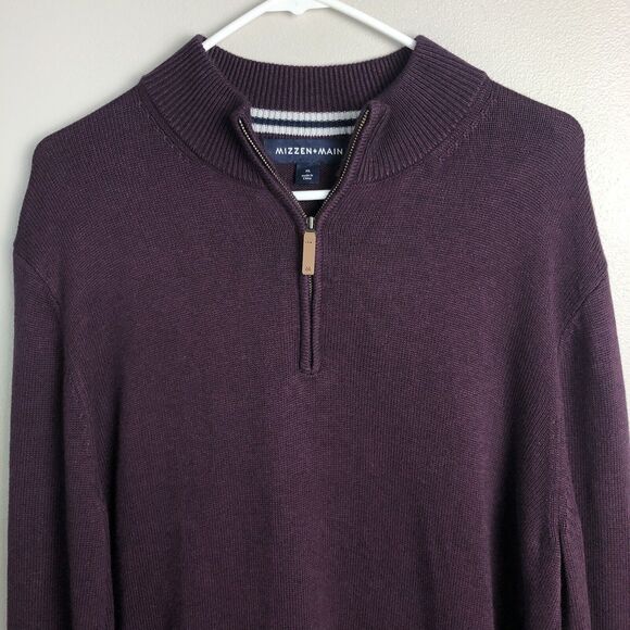 Mizzen+Main Sweater Mens XL Cassady Quarter Zip Plum Heather Mock Neck Pullover - Picture 2 of 14